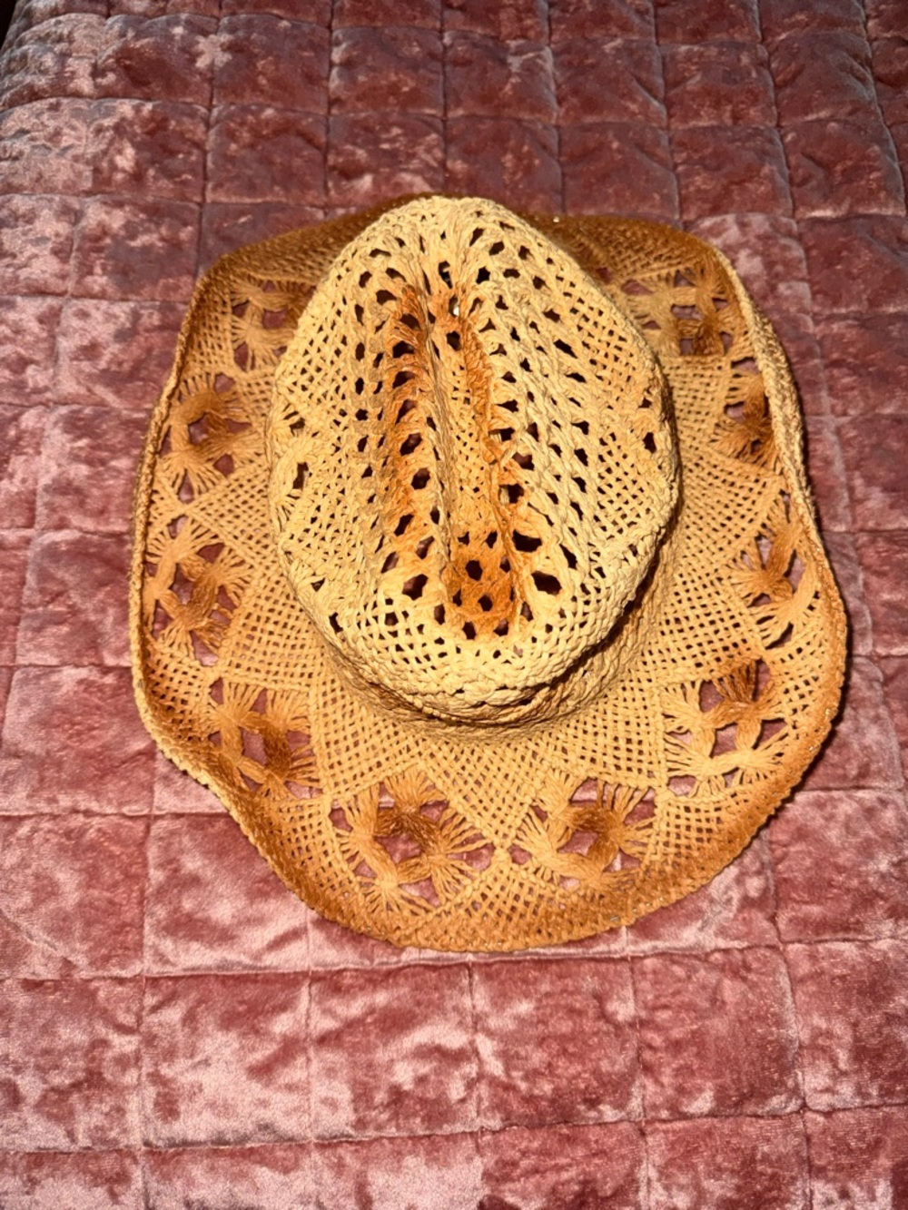Fashion Nova Crochet Straw Cowboy Hat - Tan
